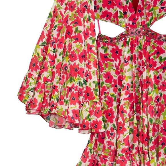 Mac Duggal 9158 Floral Chiffon Bell Sleeve Ruffle Mini Cocktail Dress | Size 2 - Picture 10 of 13